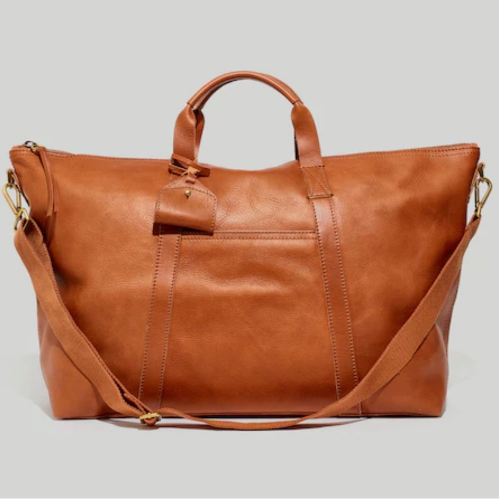 Madewell Leather Overnight Duffel Bag with Shoulder Strap
